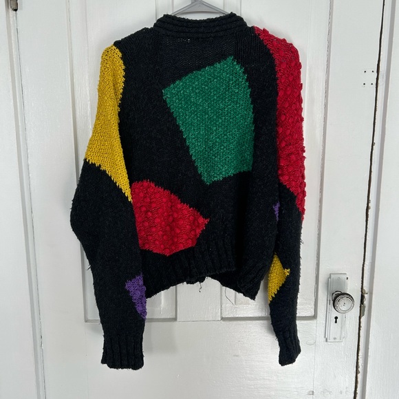 VintageLiz Black Knit Cardigan with Red, Green, Purple & Yellow Panels - Picture 7 of 8